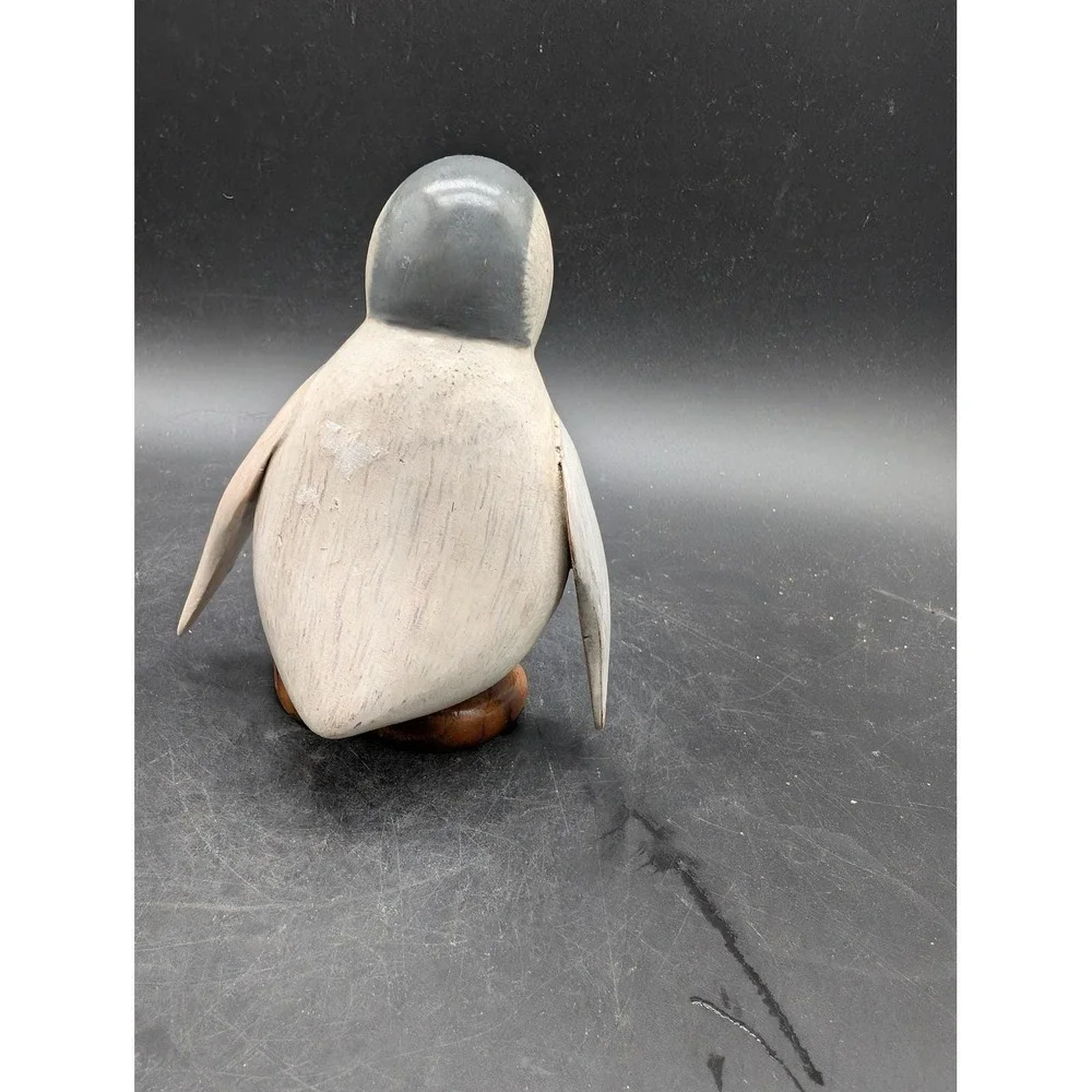 DCUK‎ Hand Carved Bamboo Root Penguin Chick Figurine Grey White Wood Bird Decor